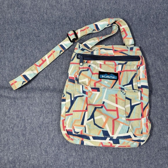 KAVU Keepalong 3‎ Pocket Bag Purse Geometric Adjustable Rope Crossbody - Picture 1 of 6